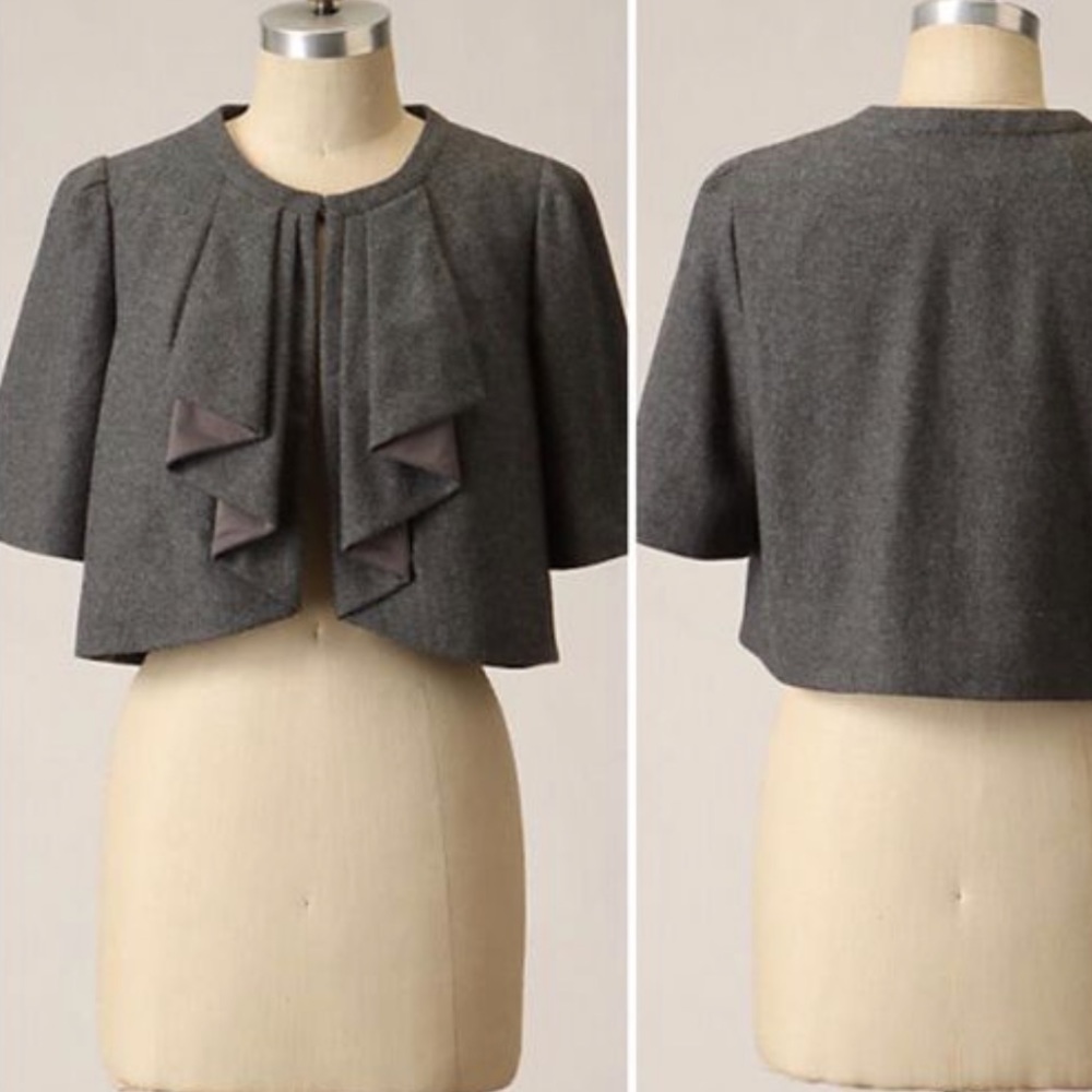 Anthro Elevenses | Wool Bolero Coat Jacket Gray 6